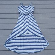 Seven7 Striped Sleeveless High/Low Dress with Elastic Waistline