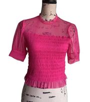 River Island Pink Sheer Puffed Sleeve Polka Dot Stretch Crop Top