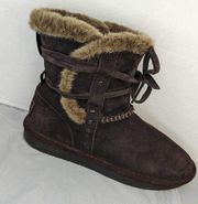 Women’s Sketchers faux fur suede low cut boot brown size 10. SN48005