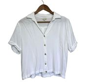 sim & sam Cropped Button Up Blouse Womens XL White Rayon Minimalist Neutral Boho