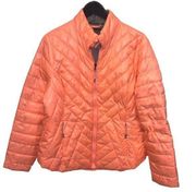 Tek Gear Womens WarmTek Lightweight Puffer Full Zip Jacket Orange Large