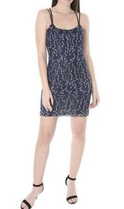 NEW bebe Women’s 12 Embroidered Mesh Sequin Midi Slip Dress Illusion Cross Strap