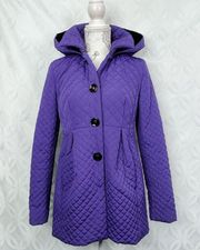 Betsey Johnson Quilted Long Sleeve Pockets Purple Hooded Peacoat Size S