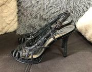 NWOT TOUCH OF NINA Black Silver Glitter Heels S8