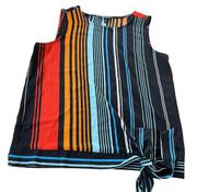 Jules & Leopold Tank Top Women Small Black Multi-Color Stripe Sleeveless Tie Hem