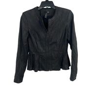 Aqua Black Leather Jacket Peplum Waist Size Medium