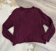 American Eagle Chenille Maroon Red Cable Knit Sweater