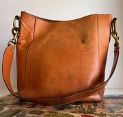 Frye Tan Genuine Leather Worn in Distressed Open Style Harness Tote Bag