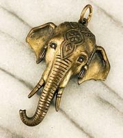 Vintage JJ Jonette Elephant Pendant Antique Bronze Gold Toned Boho
