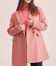 MNG Mango Lapels Wool Coat MEDIUM Pink Barbiecore Jacket Double Button Winter