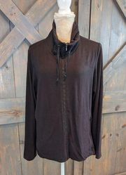 Eileen Fisher Full-Zip Sweatshirt Women's Large Brown Cotton Drawcord Mock Neck