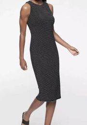 Black White Stripe Lenzing Modal Twist Back Midi Casual Dress XS