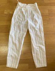 By Anthropologie Striped Linen Belted Coastal Modest Quiet Luxury Trousers 2