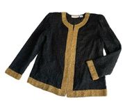 Laurence Kazar Vintage Black Gold Beaded Cocktail Silk Jacket Size Petite Small