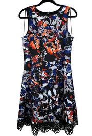 Donna Ricco Floral Fit & Flare Sleeveless Midi Dress Multi-Color Black Size 14