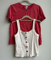 Bundle of two & other stories button front tank red t shirt size 6 / small