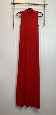 Rachel Pally Cait Maxi Dress Size XS Red Orange Turtleneck Sleeveless Swingy