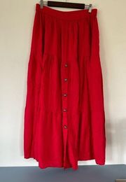 Crazy Cowgirls womens red maxi skirt size M buttons elastic waist tiered