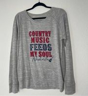 Camp David Country Music Feeds My Souls Grey Scoopneck Sweater