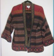 Peruvian Connection Kimono Sleeve Open Front Sweater Jacket Womens Size L