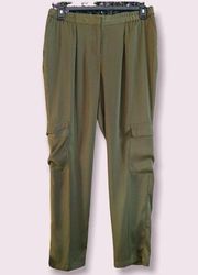 Women's Worthington Pants Elastic Waist Cargo Polyester Olive Soft