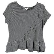 Crown Ivy Large Top Peplum Ruffle Black White Striped Knit Tee Short Sleeve 1431