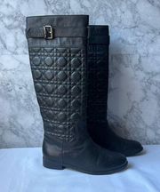 Christian Dior Black Quilted Leather Knee-High Buckle Riding Boots EU 37