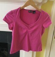 Y2K Center Ruched Cinched Pink V-neck Top - Sz Medium