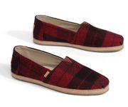 Tom's Classic Red Plaid Felt Loafers Slip-Ons Edgy