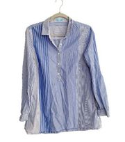 J. McLaughlin Button Down Shirt 100% Cotton Striped Top Blue Size Large