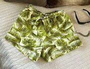 NWOT Chaser pull on tropical leaf print boho summer linen blend shorts L