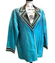 Bob Mackie Qvc Blazer Jacket Blue Large Oversized Funky Artsy Workwear Formal