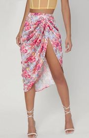 Ruched Split Thigh Floral Skirt 