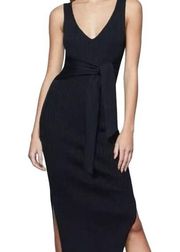 Good American Black Rib Knit Tie Waist MIDI Dress. Size 3=10/12 Lg, B70 $50