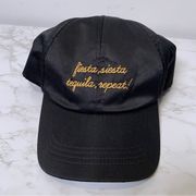 Fiesta Siesta Tequila Repeat Embroidered Black Satin Structured Baseball Cap