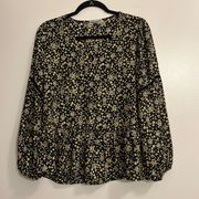 Pleione Black & Yellow Floral Blouse, Small