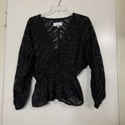 L'academie sheer black zebra print v neck cinch waist blouse top size xs