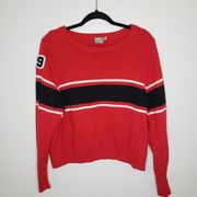 Asos Red Striped Cotton Varsity Cropped Sweater Size 16