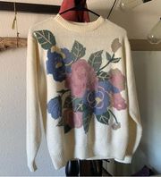 ☀️ Vintage ALFRED DUNNER floral ivory sweater