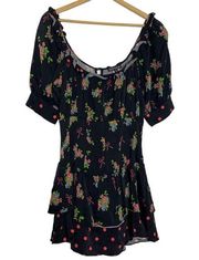 For Love & Lemons  Black Floral Bow Print Coquette Mini Dress Wilson