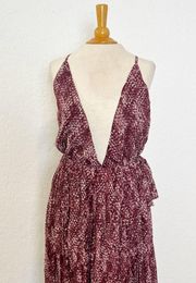 FAME AND PARTNERS Maroon Pleated Printed Hi-Lo Dress