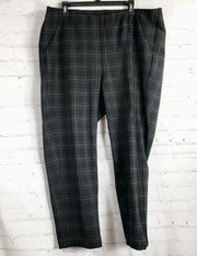 J Jill Pull On Pants Sz 2X Ponte Knit Slim Leg Plaid Black Gray High Rise Waist