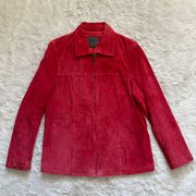 Vintage Uniform  Jacket 100% Leather Suede Zip Up Red 8