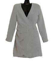 Houndstooth Asymmetrical Pleated Blazer-Style Wrap Mini Dress