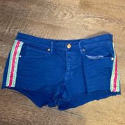 Juicy Jean Couture Zuma Jean Shorts Mini Raw Hem Sequin Sides Blue size 29