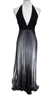Xscape Pleated Halter Maxi Dress Ombre Color Block Backless Gown Women’s Size 4
