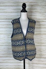 Vintage Express Tricot Blue Tan Preppy Knit Sweater Vest