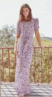 Saylor Amarette Puff-Sleeved Purple Floral Print Maxi Dress Size XS