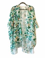 Simply Noelle Flocked Kimono Teal green Spring Pink Velvet OS