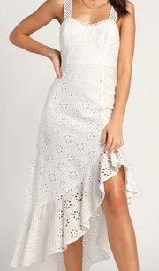 Lulus Adoring Days White Eyelet Ruffled Asymmetrical Dress